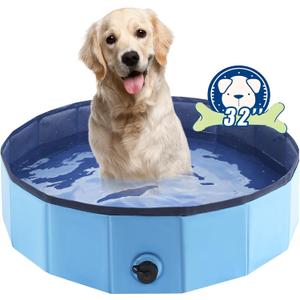 Eooqi Foldable Dog Pool, Portable Pet Bath Tub and Kiddie Swimming Pool, Collapsible Bathtub for Puppies, Small, Medium and Large Dogs, Cats and Kids, 32 x 8 in, Blue