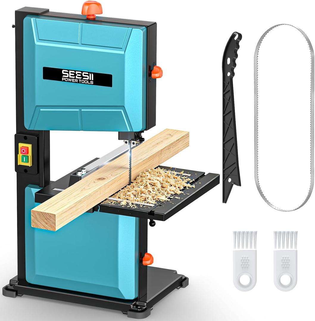 SEESII Benchtop Band Saw for Woodworking: 3A-120V Bandsaw with 8" Cutting Width, Max 3-1/8" Cutting Height, Band Saws with 0-45 Tilting Worktable & Miter Gauge & Double-Sided Fence for Detailed Woodwork