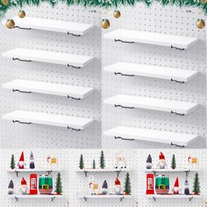 Qunclay 8 Pack Pegboard Shelf Set Wooden Shelves with Metal Brackets Hook Wall Pegboard Shelving Heavy Duty Accessories for Crafts Home Office Garage Workbench(White)(14.96"D x 5.51"W x 0.59"H)