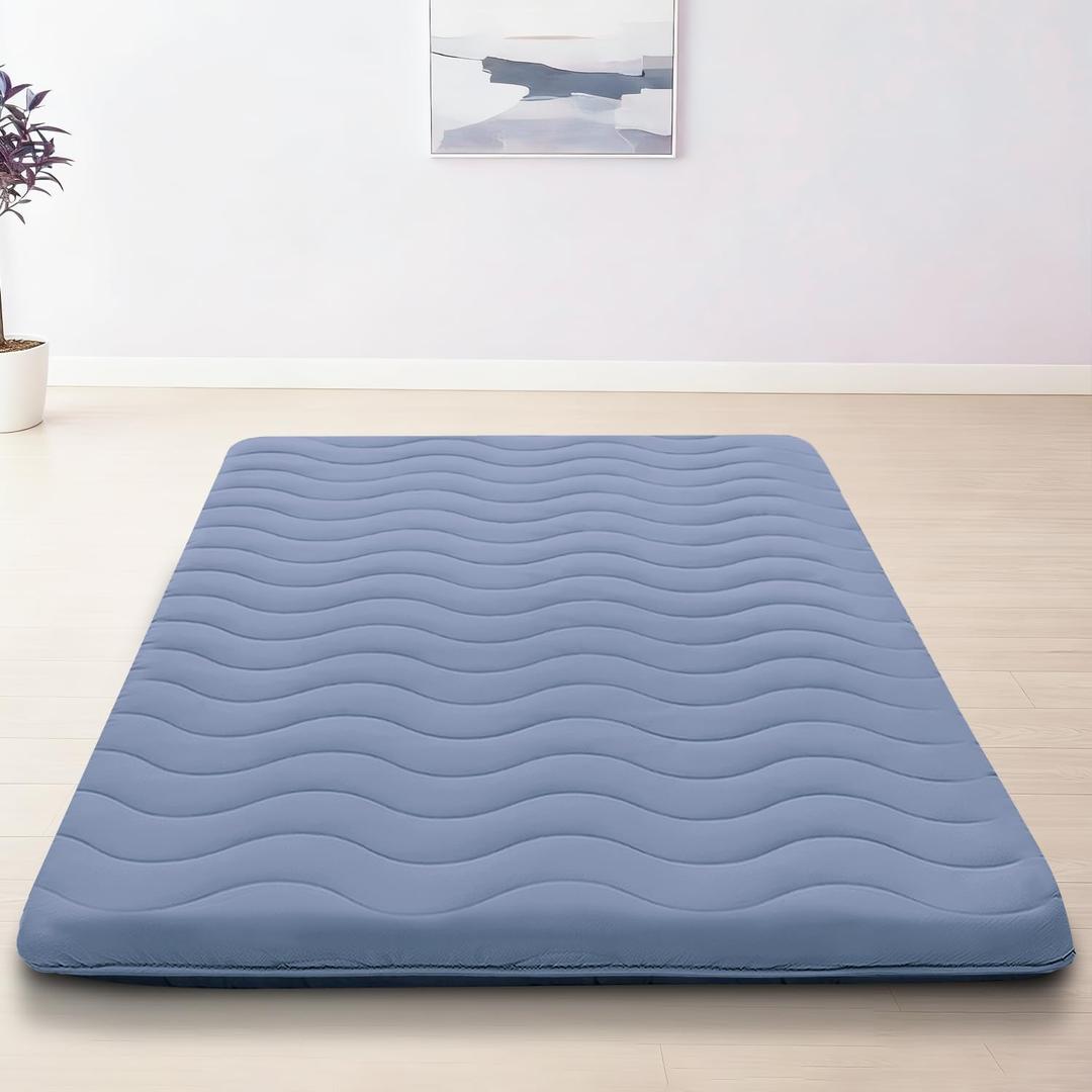 Japanese Floor Mattress, 100% High Density Comfortable Foam, 4" Thicken Foldable Mattress Tatami Mat Sleeping Pad, Ideal for Comfort and Support, Kids Floor Lounger Pillow Bed Sofa, Blue, Twin