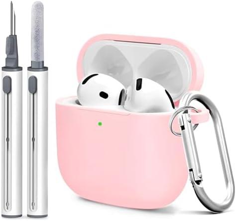 Woyinger Silicone Case Cover for AirPods 4th Gen, Soft Skin, Full Protection, Keychain, Cleaner Kit (Pink)