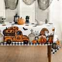 Horaldaily Halloween Tablecloth 60x84 Inch Rectangular, Ghost Pumpkin Washable Table Cover for Party Picnic Dinner Decor (Orange)
