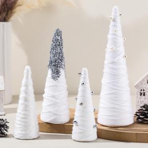 Suzile 4 Pcs Boho Christmas Yarn Tree 10" 8" 7" Christmas Cone Trees Boho Xmas Tabletop Decor Tree for Farmhouse Xmas Holiday Table Centerpiece Winter Mantle Decor