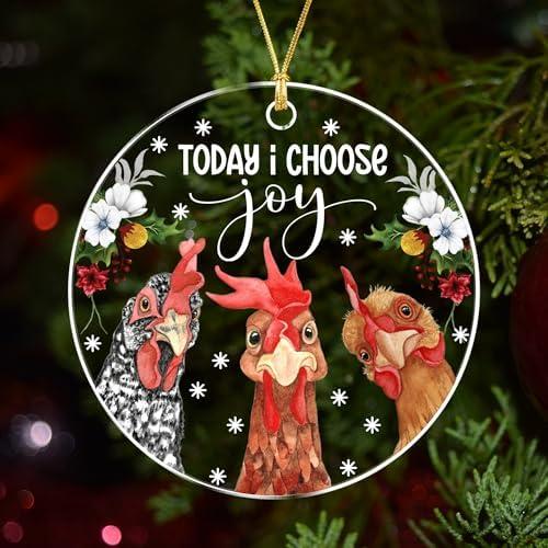 Today I Choose Joy Chicken Ornament – Funny Chicken Christmas Ornament for Tree, Gifts for Chicken Lovers & Farmers, Pack of 2
