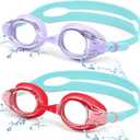 Aegend 2 Pack Kids Goggles, Swimming Goggles for Kids Age 4-16 Boys and Girls Youth, Anti-Fog Waterproof Anti-UV Pool Goggles (Light Purple & Red)