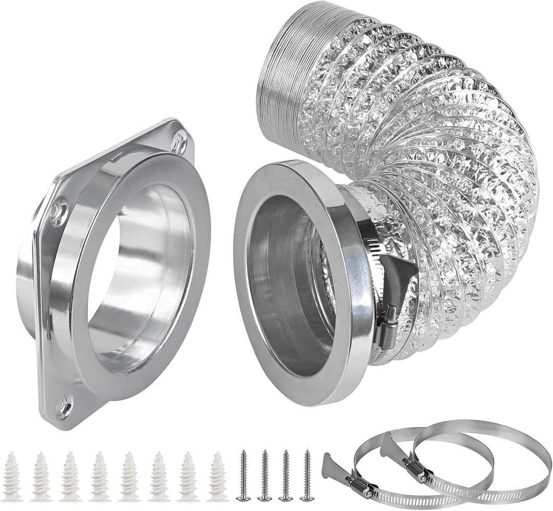 Magnetic Dryer Vent Coupling Connector Kit  DV180 Airtight Seal, Quick Connect, Includes 4"x3.3ft Duct & 2 Clamps