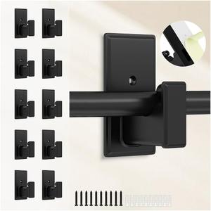 No Drill Curtain Rod Brackets:Self Adhesive Curtain Rod Holders for Rod 5/8"No Screw,Heavy Duty Easy Curtain Rod Bracket No Drilling, No Damage Wall Renter Friendly Curtain Rod Hooks Black,10PCS