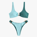 ZAFUL Women's Ribbed O-Ring String Bikini Swimsuit Cheeky Thong Swimwear Two Pieces Bathing Suit, Size Medium