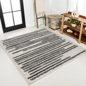 JONATHAN Y Khalil Modern Berber Stripe Cream/Black 5x5 Square Indoor Area Rug, Contemporary, Bohemian, Easy-Cleaning for Living Room, Bedroom, Kitchen, Pet Friendly, Non-Shedding (MOH207A-5SQ)