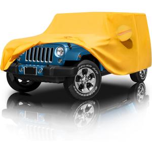 Heavy Duty Jeep 4dr Car Cover, Custom Fit Jeep Wrangler Unlimited 4 Door JK JL Rubicon/Sahara,etc Waterproof All Weather for Automobiles, Full Car Cover - Sun, Rain & UV Protection (Yellow)