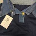 Womens Fall Oversized Long Sleeve Sweaters 2 in 1 Denim Panel Lapel Sweater Polo Knit Sweater Tops (Large, Navyblue)