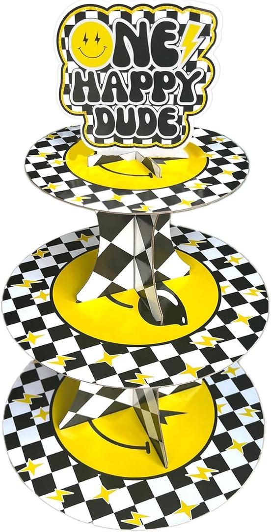 NANAGALI One Happy Dude Birthday Cupcake Stands Groovy One Cool Dude Cupcake Dessert Stand for 1st Year Birthday Party Decorations, Tiered DIY Cupcake Stand Tower for Baby Boys|Girls
