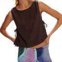 Crew Neck Crop Tank Tops for Women Loose Split Tie Side Sleeveless Cotton Linen Tops Summer Boxy Cropped Vest Tops (Red, L)