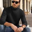 Men's Slim Fit Turtleneck Long Sleeve Sweater Casual Knitted Twisted Pullover Sweaters (Black, M)
