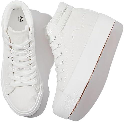 Waluzs Women's Platforms Sneakers White High Top Sneakers for Women Fashion Platform Shoes Classic Lace Up Tennis Shoes (Breathable,Comfortable) 6