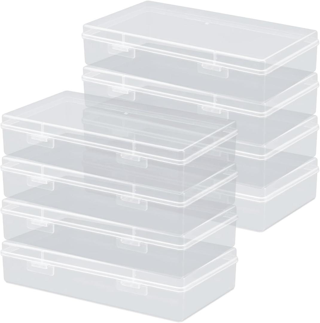 Rocutus Clear Plastic Storage Containers, 8 Pack Mini Beads Box With Hinged Lid, Large Size (7.7 x 4.1 x 1.6 Inches)