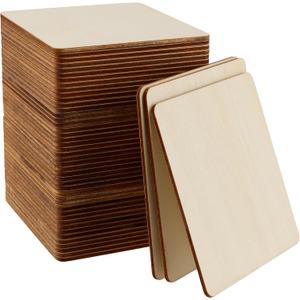 50 Pcs 6x6 Inch Square Wooden, Unfinished Blank Wood Pieces with Round Corner, Natural Square Wooden Cutouts for Crafts Letter Tiles Pyrography Coasters Plaques, 1/8 Inches Thickness