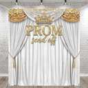 Tingjoo Prom Send Off 2026 Backdrop White and Gold Graduation Decorations 71 x 78.7 Inch Gold Crown Class of 2026 Congrats Grad Photo Background Banner for Graduations Party Favors