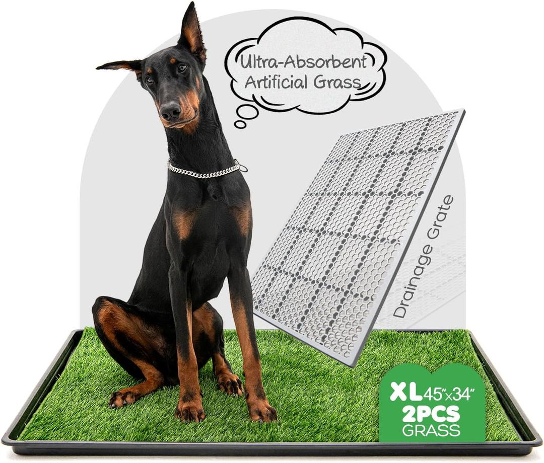 Dog Grass Pad with Tray, 4534in XL Litter Box, 2Grass Pad for Dogs Potty Washable, Thick Soft Odor-Free Hemmed Dog Pee Grass, Indoor Potty Training Balcony