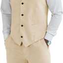 Men's Linen 2 Piece Suit Slim Fit Wedding Groom Groomsmen Summer Vest Shorts Set (3X-Large, Champagne)