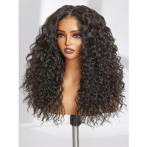 GORGIUS Glueless Curly Lace Front Wig Pre Plucked Middle Part Closure Wig 20 Inch Natural Black Pre Cut Synthetic Curl Wig Upgraded with Premium Human-Hair-Like Fiber
