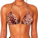 String Bikini Tops for Women Bathing Suit Swim Tops Sexy Triangle Bikini Top Black (Small, #02 Black Leopard)