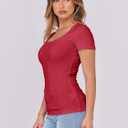 ANRABESS Women Short Sleeve Tops Scoop Neck Ribbed Knit Slim Fitted Basic Tee Shirt Casual Summer Clothes 2026 Spring Outfits (Red, M)