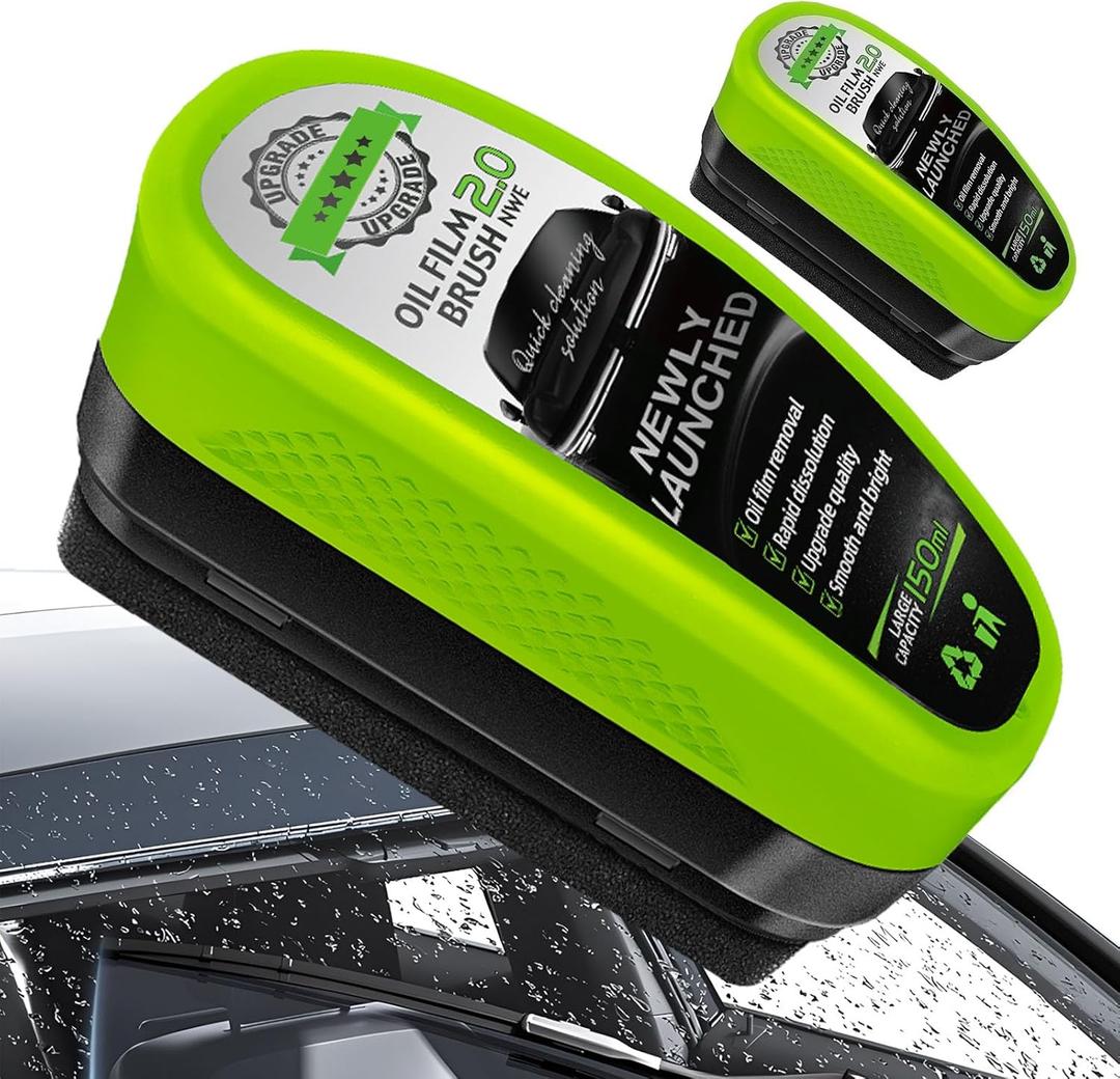 Einesin Upgrade Automotive 120ml Oil Film Cleaning Brush, Reusable Oil Film Cleaning Brush, Glass Coating for Windshield, Prevents Rain and Fog Cleaning Glass Brush, Green (Green2PCS)