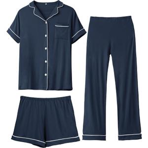 Rnxrbb 3 PCS Women Maternity Pajamas Set Nursing Postpartum Breastfeeding Pjs Sleepwear Lounger Clothes Button Down,Navy Blue S