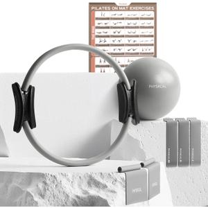 PhysKcal Pilates Kit, 15-Inch Pilates Ring with 1x Core Ball, 3X Resistant Loops and 2X Flex Bands, Home Pilates Equipment Set and Mat Pilates Essential Kit (Mist)