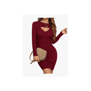 Blooming Jelly Womens Long Sleeve Sweater Dress Sexy Cut Out Bodycon Mini Fall Dress Trendy Ribbed Ladies Winter Sweater L