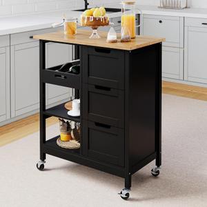 YITAHOME Kitchen Island with Storage, Kitchen Cart for Home, Rolling Serving Utility Trolley Cart on Wheel with 3 Drawers and 3 Storage Shelves, Kitchen Serving Cart for Dining Room, Bar, Black, 26.7 X 15 X 33.1 Inches