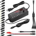SHNITPWR Universal Power Supply Adjustable 3.5V~24V 3A 72W Variable 3.5V 5V 9V 12V 18V 20V 24V AC/DC Adapter, 100V-240V AC to DC Converter with 16 Tips,4-Way Power Splitter Cable,Polarity Converter