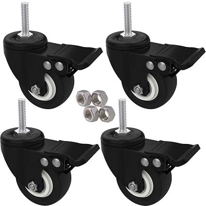 MySit 4 Pcs Stem Casters M8x25 with Brake Lock 2 Inch, Heavy Duty PU Rubber Swivel Caster Wheel Shopping Trolley - Threaded Stem Bolt with Nuts Visit the MySit Store, Style: 4pcs M8 x 1"