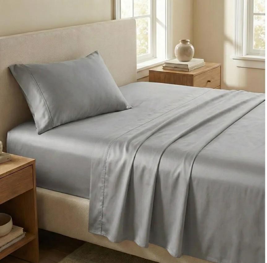 Beckham Hotel Collection Twin Sheet Set 100% Cotton, 500TC Luxury Sateen Bedding, 16” Deep Pocket, Moisture-Wicking, 3-Piece, Dark Gray