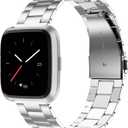 Wearlizer Stainless Steel Compatible for Fitbit Versa/Versa 2, Ultra-Thin Lightweight Replacement Bands for Women & Men