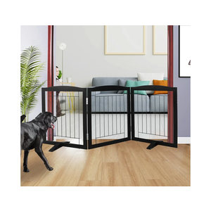 ZJSF Freestanding Dog Fence Indoor, Foldable Dog Gate for Doorways, Stairs or Hallways, Sturdy Wood Extra Wide Pet Gate with Support Feet for The House, Black, 24 "Height-3 Panels