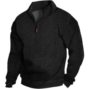 Men's Quarter Zip Sweatshirt Pullover Sweater Casual Long Sleeve Stand Collar Quarter Sweaters (Large, Black)