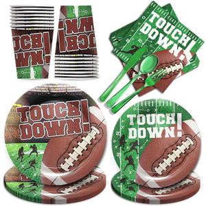 Football Party Decorations Tableware - Football Party Supplies Set, Include Dinner Plates, Cups, Napkins, Cutlery, for Touchdown Boys Football Party Supplies | 24 Guests