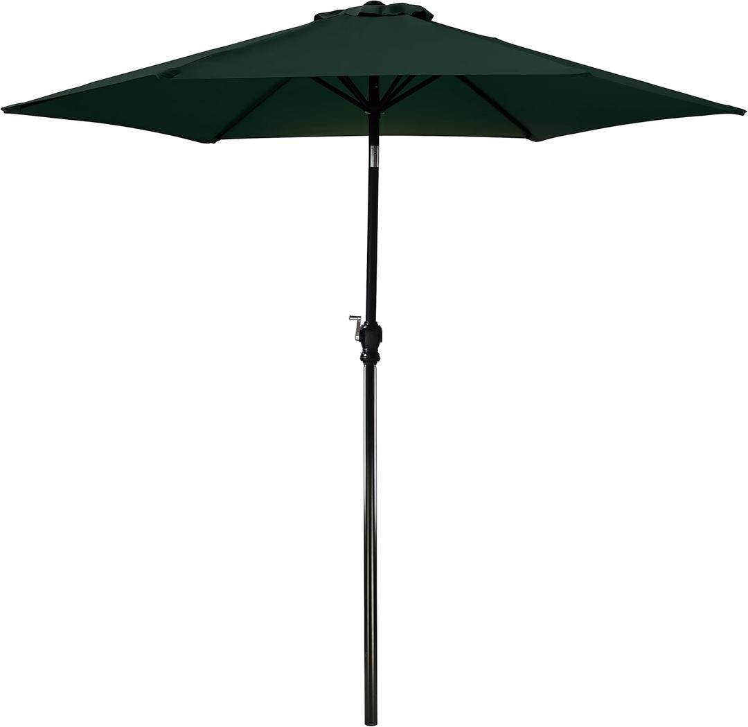 Elevon 9' Outdoor Patio Umbrella, Market Striped Umbrella with Push Button Tilt and Crank, Dark Green
