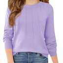 Haloumoning Girls Sweaters Kids Crewneck Long Sleeve Pleated Knit Pullover Sweater Fall Fashion Clothes (7-8 Years, Purple)