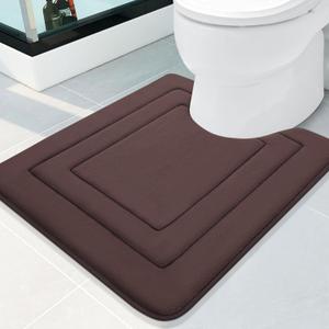 Arotive Memory Foam U-Shaped Toilet Rugs 1'8" x 2' 20" x 24", Super Soft Absorbent Contoured Bathroom Rugs, Machine Washable Contour Bath Mats for Bathroom Toilet Base, Brown