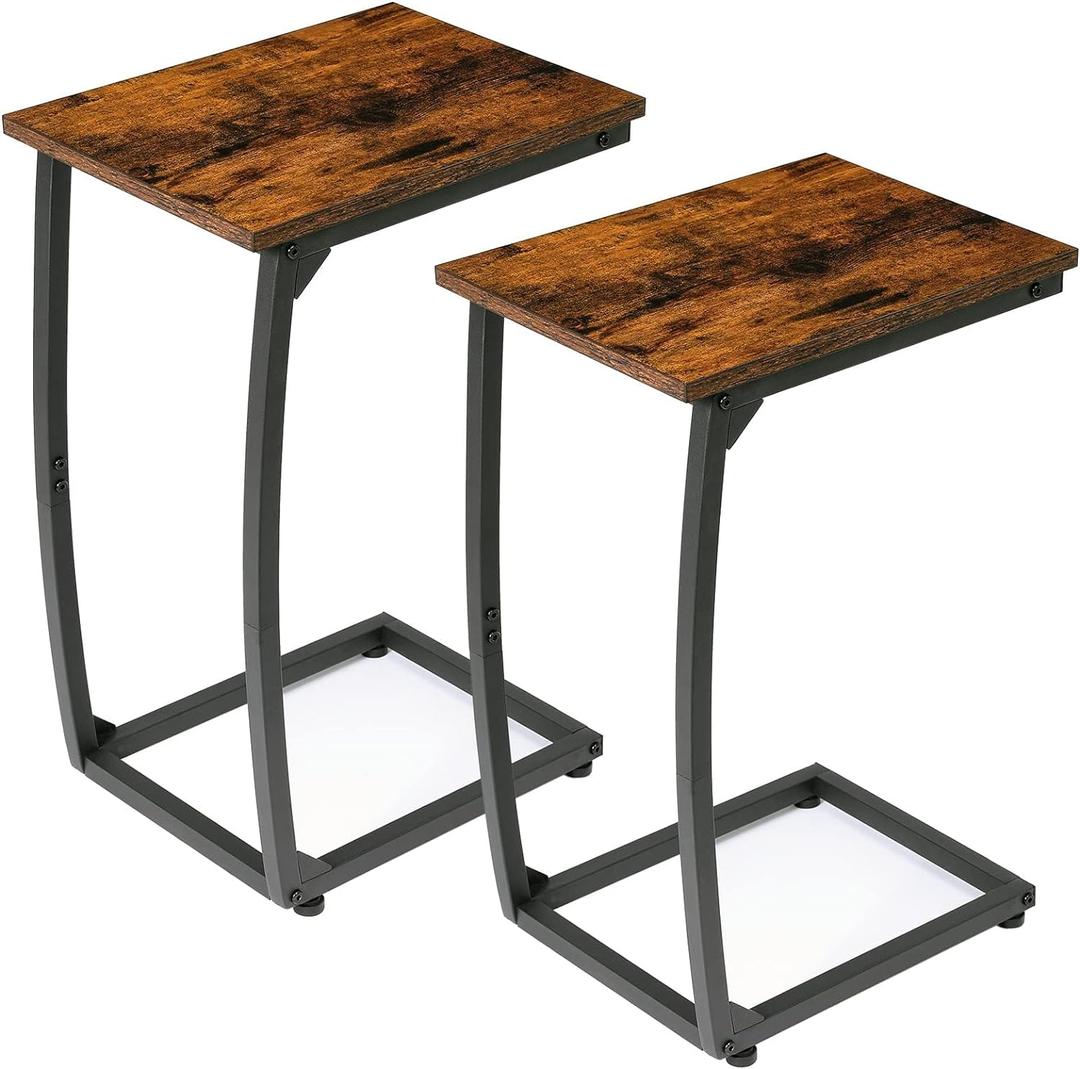 C-Shaped End-Table Set of 2 - Side Table for Couch,Curved Support Legs,TV Tray Table for Living Room Bedroom (Rustic Brown)