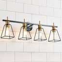 Industrial Bathroom Vanity Lights: 4 Light Black and Gold Vintage Metal Cage Wall Sconce - Rustic Farmhouse Wall Light Fixture Over Mirror Cabinet for Bedroom Living Room