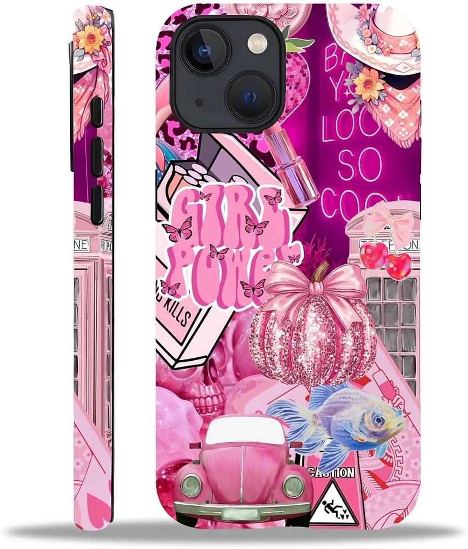 Case Compatible with iPhone 15 Plus,Pink Decorations-Dolphin Car Hybrid 2-Layer Hard Shell+Silicone Double Protective Scratch-Resistant Shockproof Case for iPhone 15 Plus