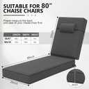 80 x 26 x 4 Inch Olefin Chaise Lounge Cushions, Lounge Chair Cushions with Headrest for Outdoor Furniture - Weather and Fade Resistant Patio Replacement Furniture Lounge Chair Cushion Set of 2
