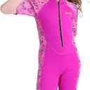 Goldfin Kids Wetsuit for Girls Boys, 2mm 3mm Toddler Shorty Neoprene Front Zip Wet Suits Keep Warm for Water Sports Surfing Snorkeling Swimming (8, 1.Girls - Butterfly)