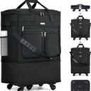 MILADA Expandable Luggage Bags for Travel Foldable Suitcase with Wheels Collapsible Rolling Travel Duffle Bag Lightweight Large Suitcases without Telescoping Handle, Black