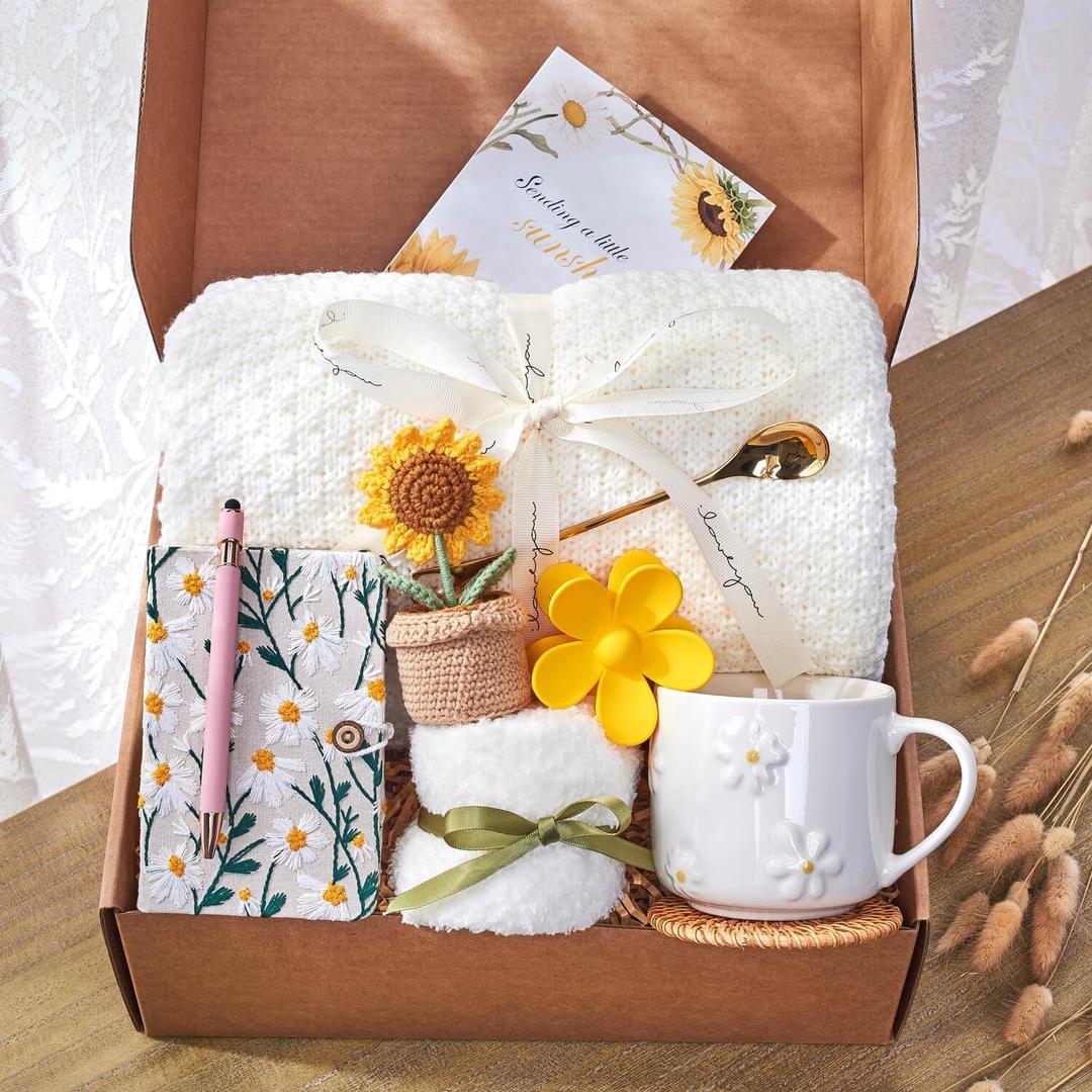 Thinking of You Gifts for Women & Cozy Self Care Gift Box | Get Well, Birthday | Sunflower Themed Care Package | A Sending Sunshine Hug in a Box