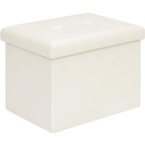B FSOBEIIALEO Folding Storage Ottoman, Faux Leather Footrest Seat Coffee Table Toy Chest Kids, White 16.5"x12.6"x12.6"
